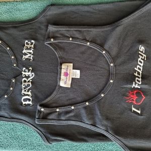 Black studded ribbed biker tank top XL